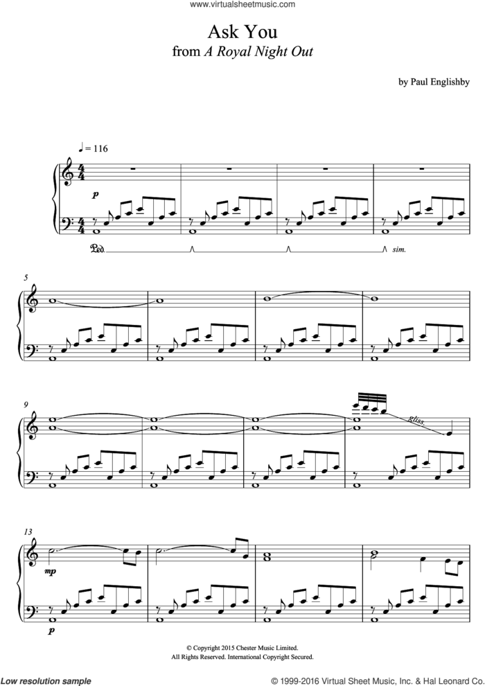 Ask You (From 'A Royal Night Out') sheet music for piano solo by Paul Englishby, intermediate skill level