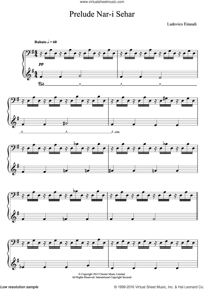 Preludio/Nar I-Seher sheet music for piano solo by Ludovico Einaudi, classical score, intermediate skill level