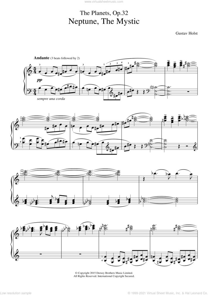 The Planets, Op. 32 - Neptune, The Mystic sheet music for piano solo by Gustav Holst, classical score, intermediate skill level