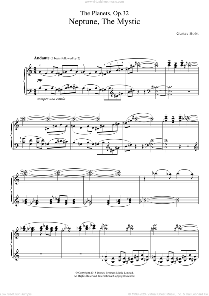 The Planets, Op. 32 - Neptune, The Mystic sheet music for piano solo by Gustav Holst, classical score, intermediate skill level