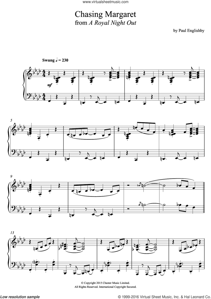 Chasing Margaret (from 'A Royal Night Out') sheet music for piano solo by Paul Englishby, intermediate skill level