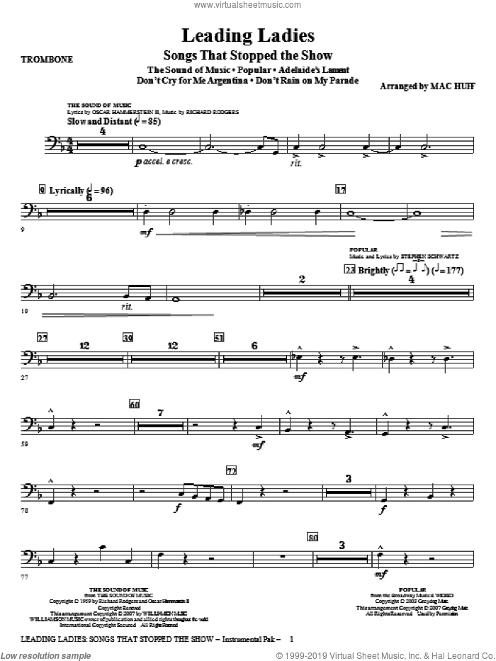 Leading Ladies: Songs That Stopped the Show sheet music for orchestra/band (trombone) by Mac Huff, intermediate skill level