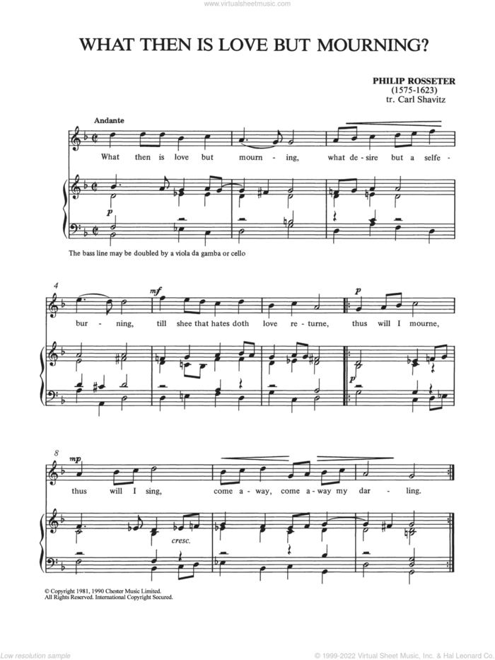 What Then Is Love But Mourning? sheet music for voice and piano by Philip Rosseter and Shirley Leah, classical score, intermediate skill level