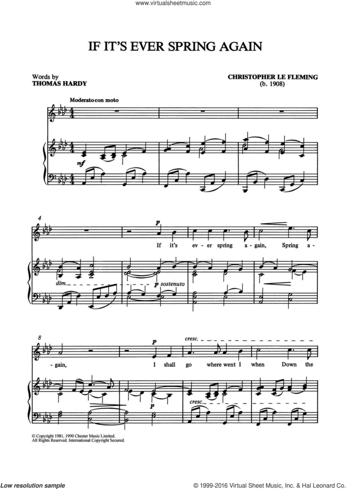 If It's Ever Spring Again sheet music for voice and piano by Christopher Le Fleming and Shirley Leah, classical score, intermediate skill level