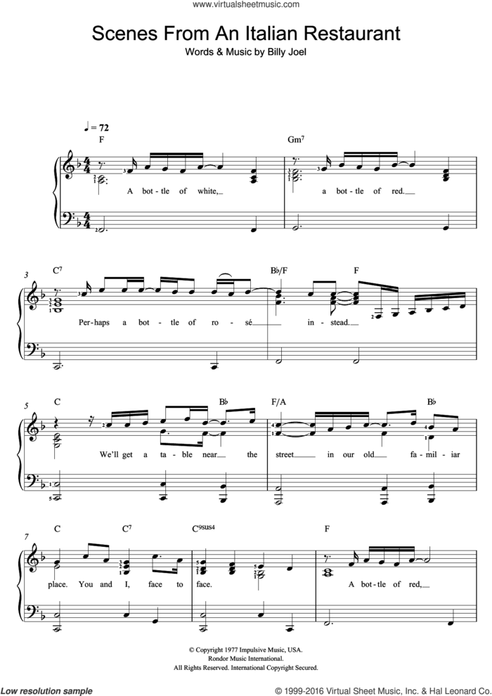 Scenes From An Italian Restaurant sheet music for voice and piano by Billy Joel, intermediate skill level