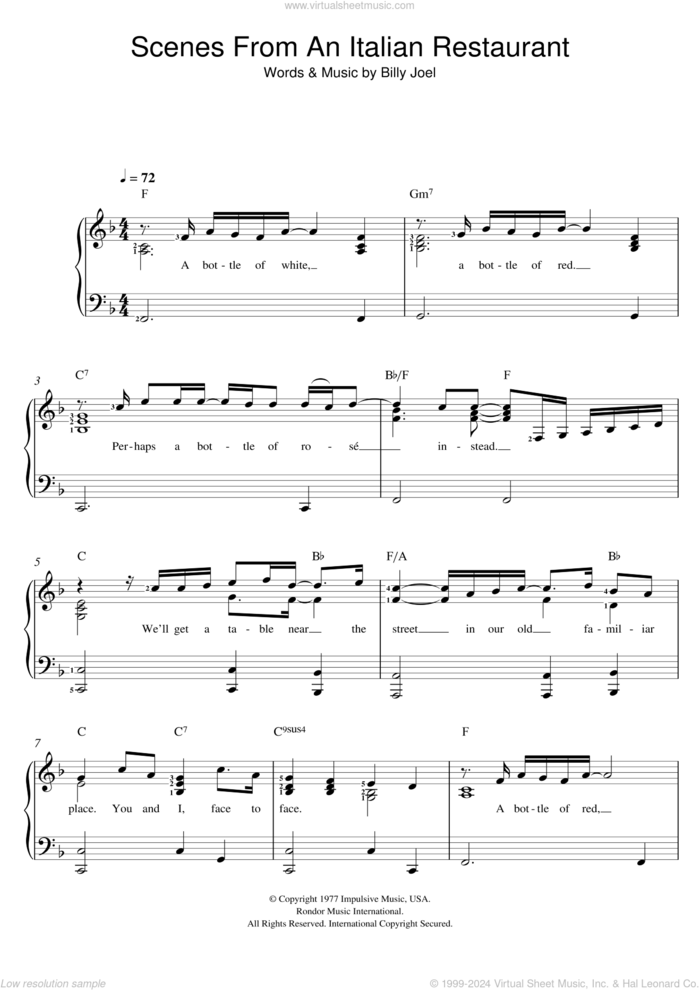 Scenes From An Italian Restaurant sheet music for voice and piano by Billy Joel, intermediate skill level