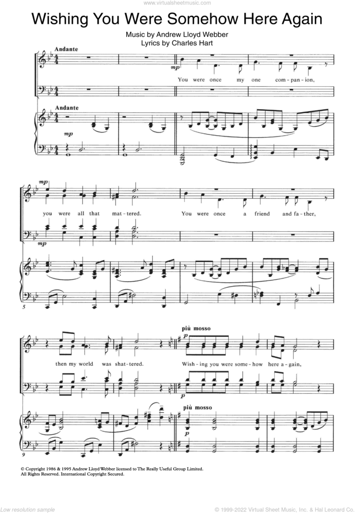 Wishing You Were Somehow Here Again (from The Phantom Of The Opera) sheet music for choir by Andrew Lloyd Webber and Charles Hart, intermediate skill level