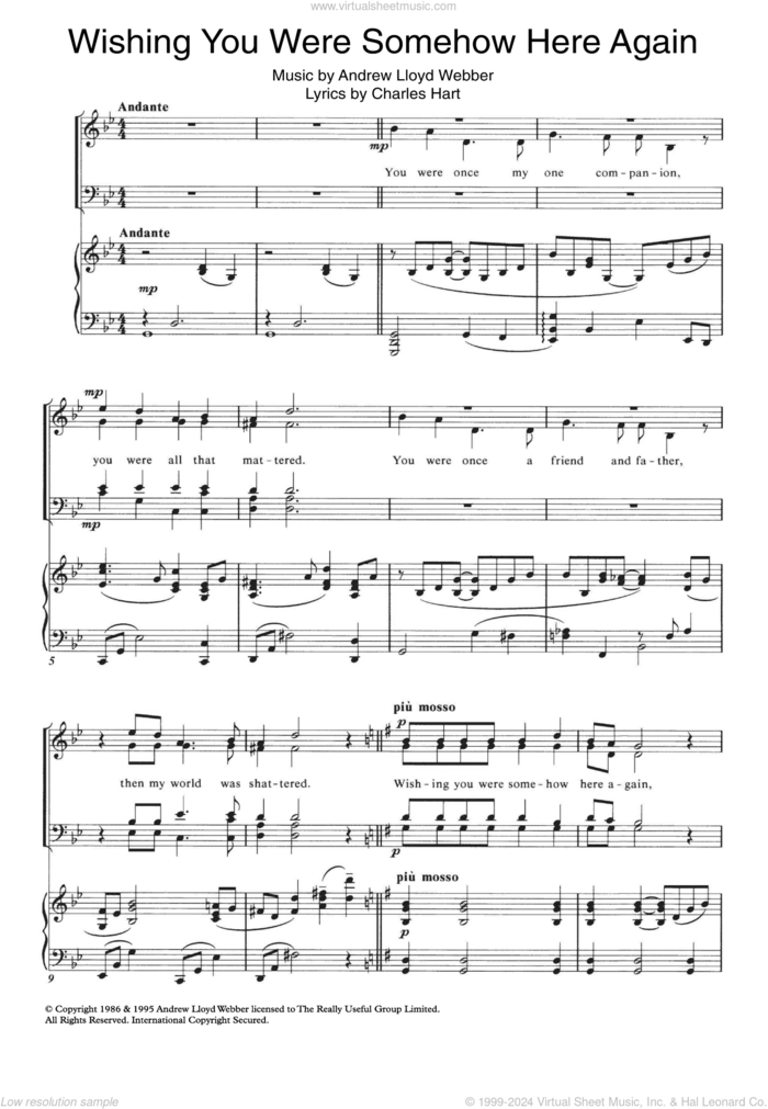 Wishing You Were Somehow Here Again (from The Phantom Of The Opera) sheet music for choir by Andrew Lloyd Webber and Charles Hart, intermediate skill level