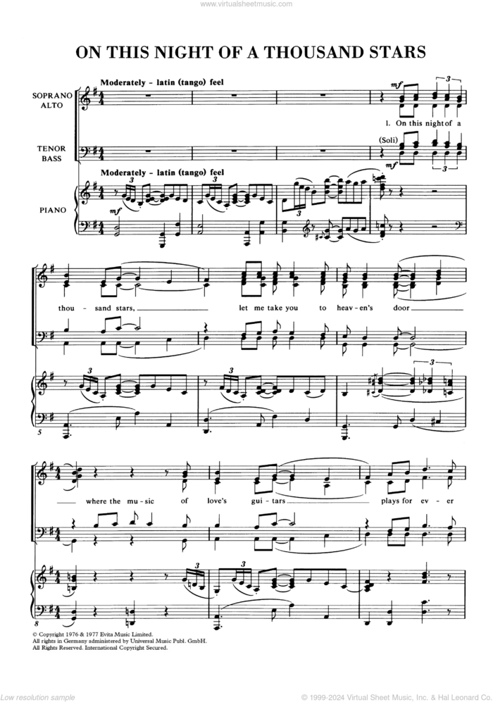 On This Night Of A Thousand Stars sheet music for choir (SATB: soprano, alto, tenor, bass) by Andrew Lloyd Webber and Tim Rice, intermediate skill level