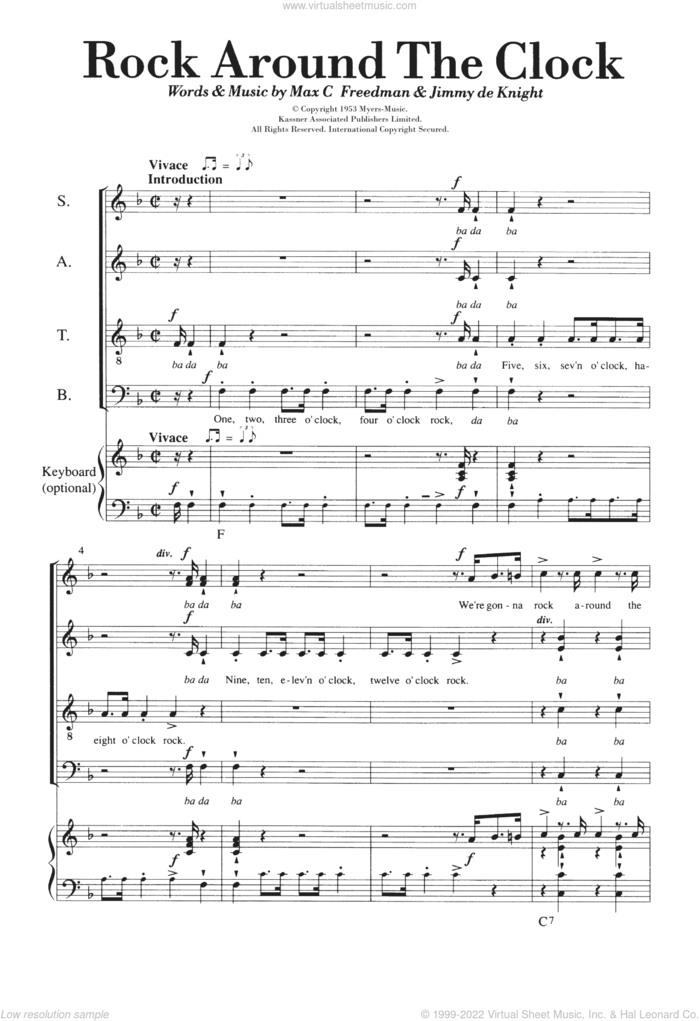 Rock Around The Clock sheet music for choir by Bill Haley & His Comets, Jimmy De Knight and Max C. Freedman, intermediate skill level