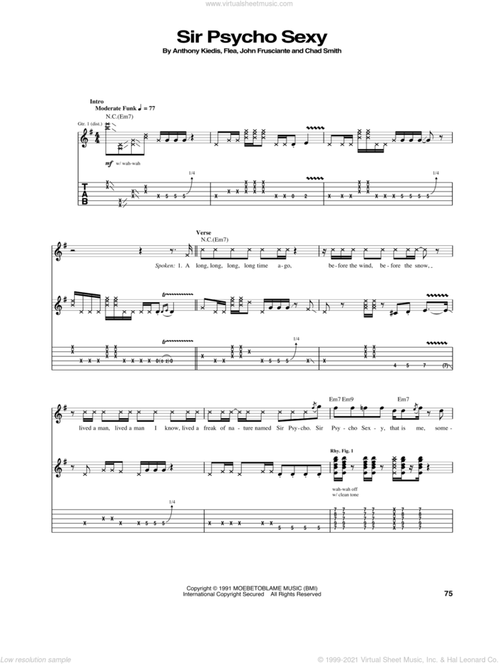Sir Psycho Sexy sheet music for guitar (tablature) by Red Hot Chili Peppers, Anthony Kiedis, Chad Smith, Flea and John Frusciante, intermediate skill level