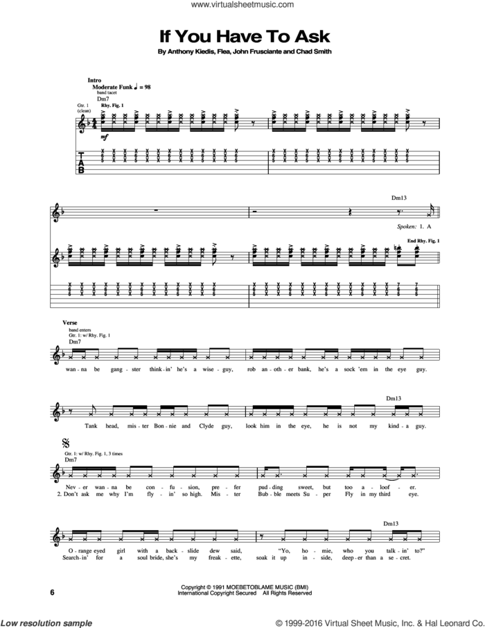 If You Have To Ask sheet music for guitar (tablature) by Red Hot Chili Peppers, Anthony Kiedis, Chad Smith, Flea and John Frusciante, intermediate skill level