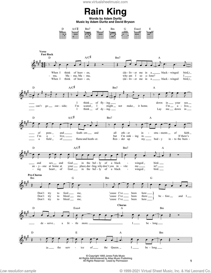 Rain King sheet music for voice and other instruments (fake book) by Counting Crows, Adam Duritz and David Bryson, intermediate skill level