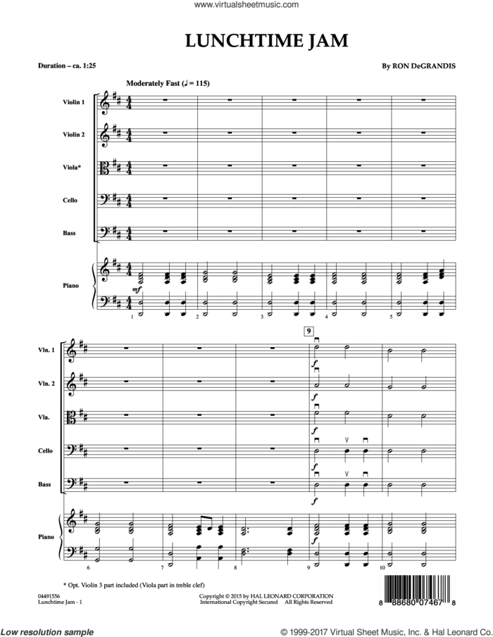 Lunchtime Jam (COMPLETE) sheet music for orchestra by Ron DeGrandis, intermediate skill level