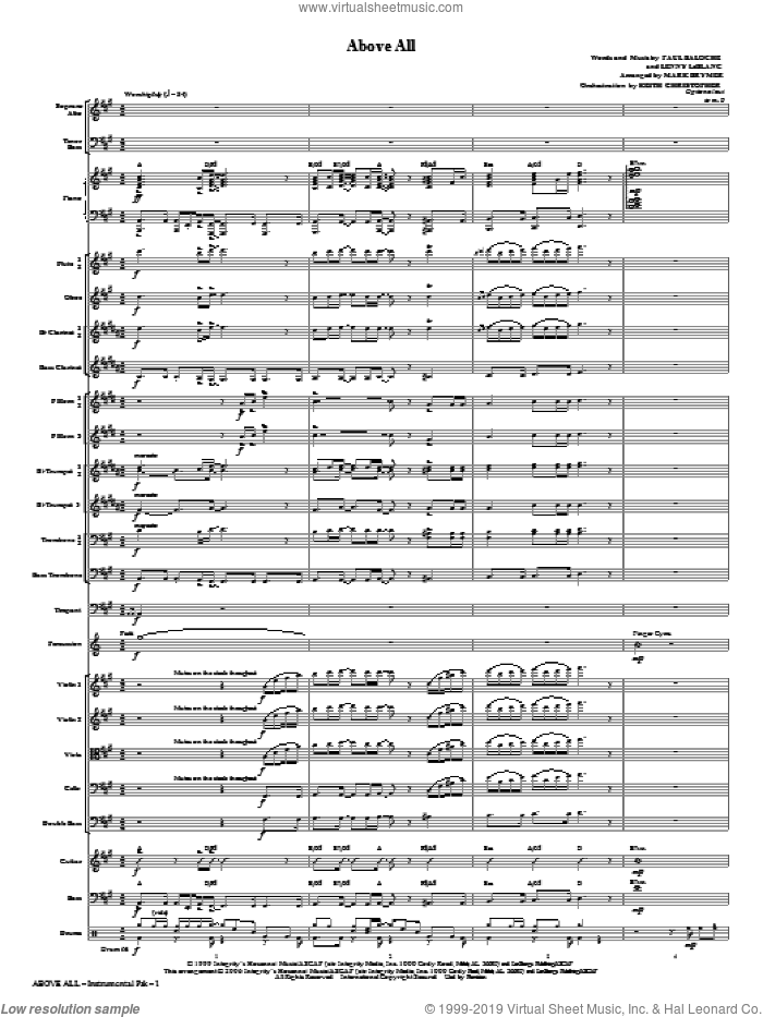Above All (arr. Mark Brymer) (COMPLETE) sheet music for orchestra/band (Orchestra) by Paul Baloche, Lenny LeBlanc, Mark Brymer and Michael W. Smith, intermediate skill level