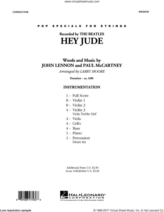 Hey Jude (COMPLETE) sheet music for orchestra by The Beatles, John Lennon, Larry Moore and Paul McCartney, intermediate skill level