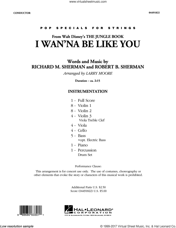 I Wan'na Be Like You (from The Jungle Book) (COMPLETE) sheet music for orchestra by Richard M. Sherman, Larry Moore and Robert B. Sherman, intermediate skill level