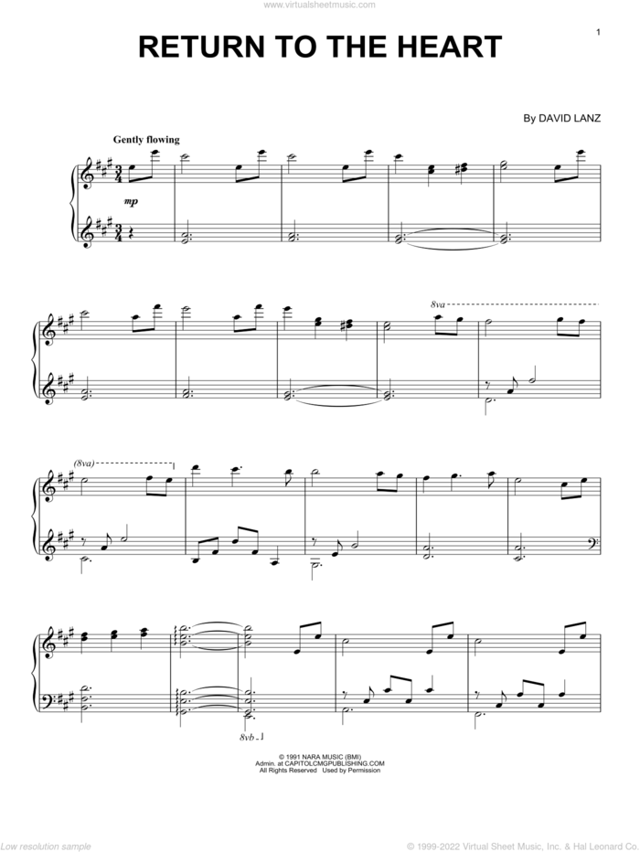 Return To The Heart, (intermediate) sheet music for piano solo by David Lanz, intermediate skill level