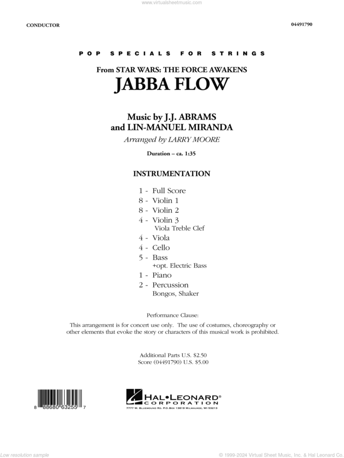 Jabba Flow (from Star Wars: The Force Awakens) sheet music for orchestra (full score) by Lin-Manuel Miranda, Larry Moore, J.J. Abrams and J.J. Abrams and Lin-Manuel Miranda, intermediate skill level