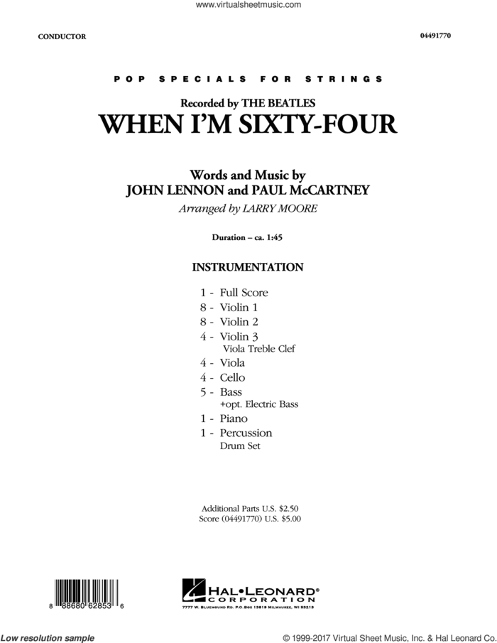 When I'm Sixty-Four (COMPLETE) sheet music for orchestra by The Beatles, John Lennon, Larry Moore and Paul McCartney, intermediate skill level
