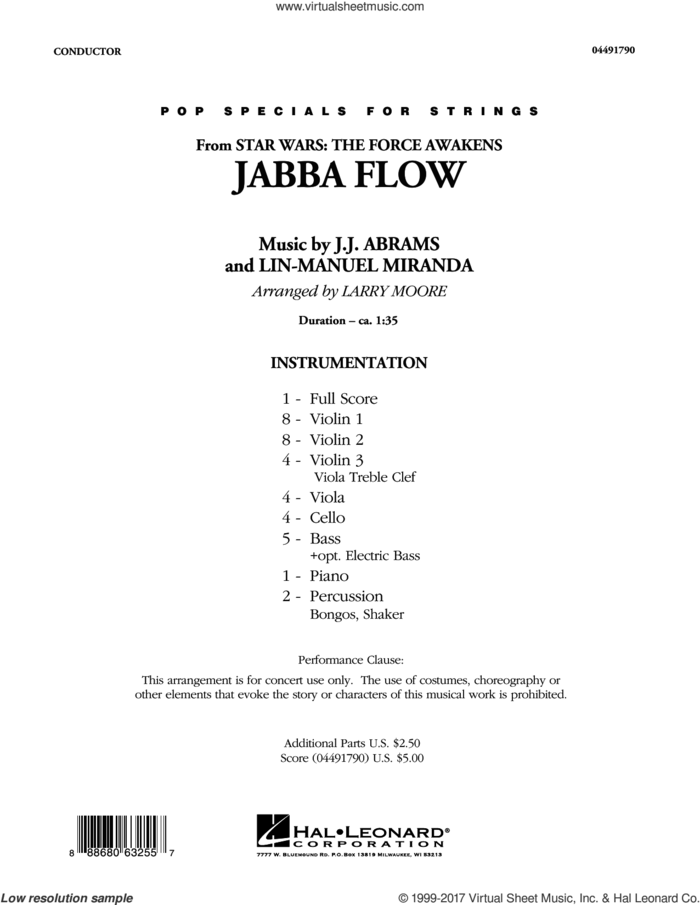 Jabba Flow (from Star Wars: The Force Awakens) (arr. Larry Moore) (COMPLETE) sheet music for orchestra by Lin-Manuel Miranda, J.J. Abrams, J.J. Abrams and Lin-Manuel Miranda and Larry Moore, intermediate skill level