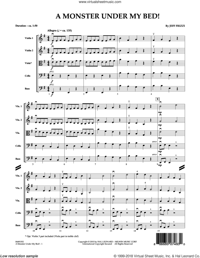A Monster Under My Bed! (COMPLETE) sheet music for orchestra by Jeff Frizzi, intermediate skill level