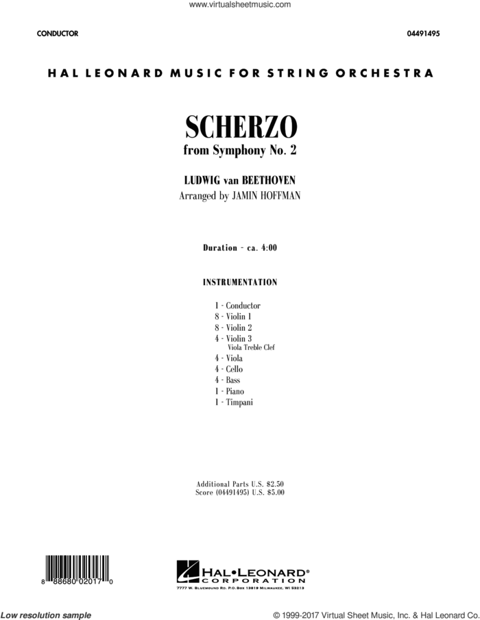 Scherzo from Symphony No. 2 (COMPLETE) sheet music for orchestra by Ludwig van Beethoven and Jamin Hoffman, classical score, intermediate skill level