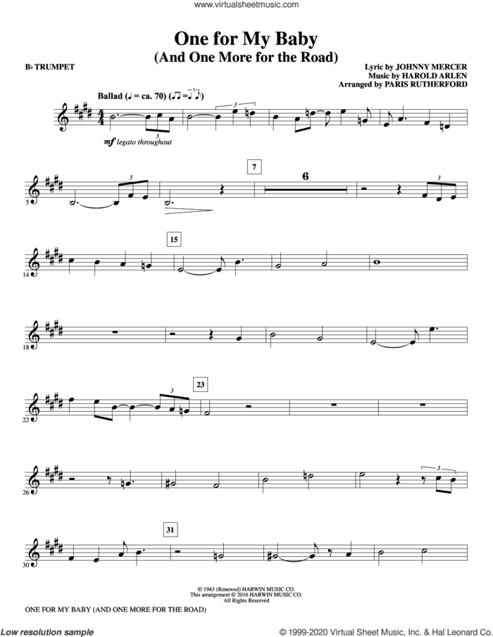 One for My Baby (and One More for the Road) (complete set of parts) sheet music for orchestra/band by Frank Sinatra, Harold Arlen, Johnny Mercer and Paris Rutherford, intermediate skill level