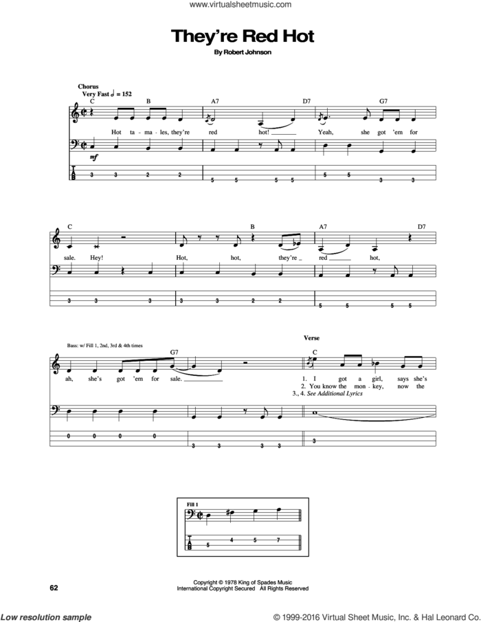 They're Red Hot sheet music for bass (tablature) (bass guitar) by Red Hot Chili Peppers and Robert Johnson, intermediate skill level