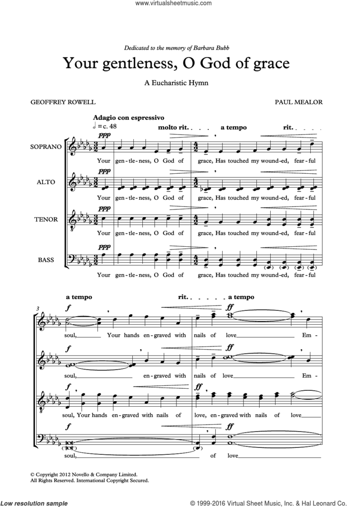 Your Gentleness, O God Of Grace sheet music for choir (SATB: soprano, alto, tenor, bass) by Paul Mealor and Geoffrey Rowell, classical score, intermediate skill level