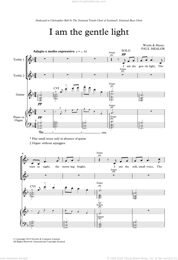 I Am The Gentle Light sheet music for choir by Paul Mealor, classical score, intermediate skill level