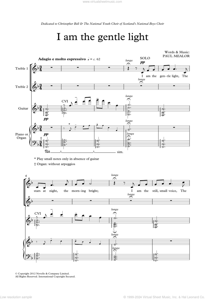 I Am The Gentle Light sheet music for choir by Paul Mealor, classical score, intermediate skill level