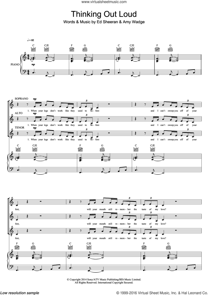 Thinking Out Loud (arr. Mark De-Lisser) sheet music for voice, piano or guitar by Ed Sheeran, Mark De-Lisser and Amy Wadge, wedding score, intermediate skill level