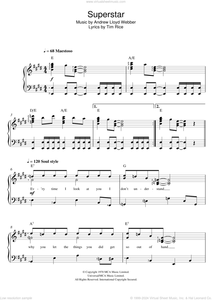 Jesus Christ, Superstar sheet music for voice and piano by Andrew Lloyd Webber and Tim Rice, intermediate skill level