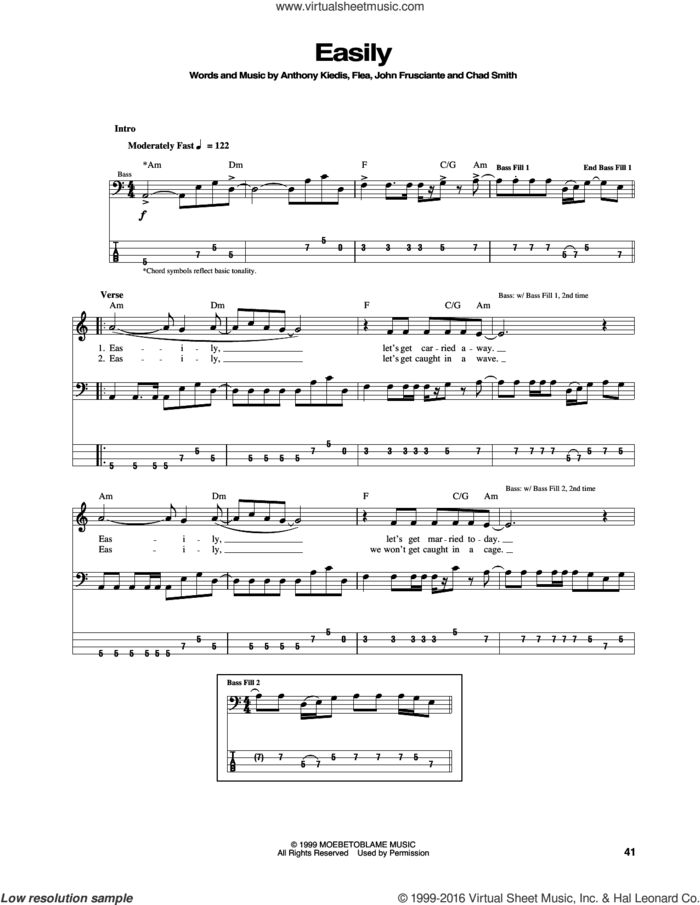 Easily sheet music for bass (tablature) (bass guitar) by Red Hot Chili Peppers, Anthony Kiedis, Chad Smith, Flea and John Frusciante, intermediate skill level