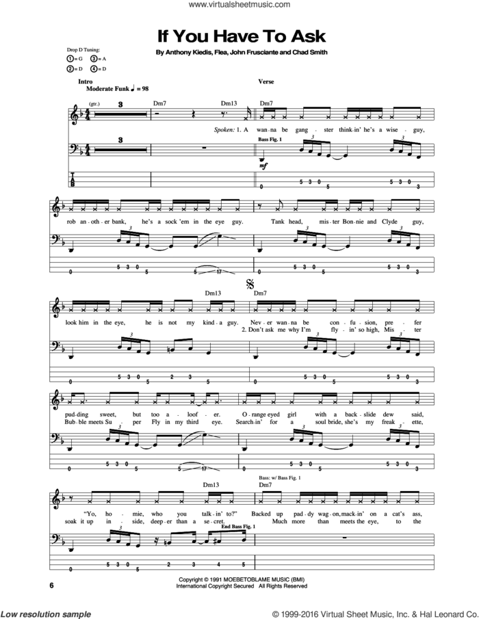 If You Have To Ask sheet music for bass (tablature) (bass guitar) by Red Hot Chili Peppers, Anthony Kiedis, Chad Smith, Flea and John Frusciante, intermediate skill level
