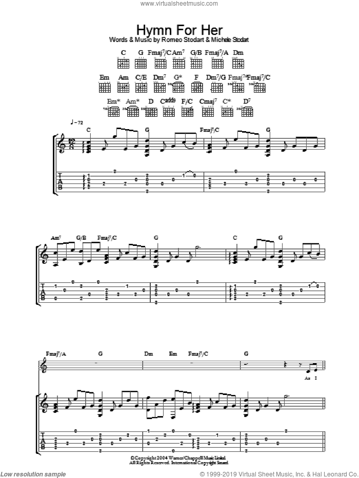 Hymn For Her sheet music for guitar (tablature) by The Magic Numbers and Romeo Stodart, intermediate skill level