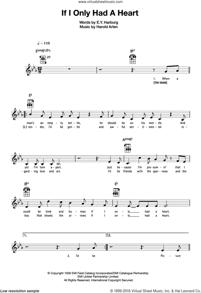 If I Only Had A Heart sheet music for ukulele by Harold Arlen and E.Y. Harburg, intermediate skill level
