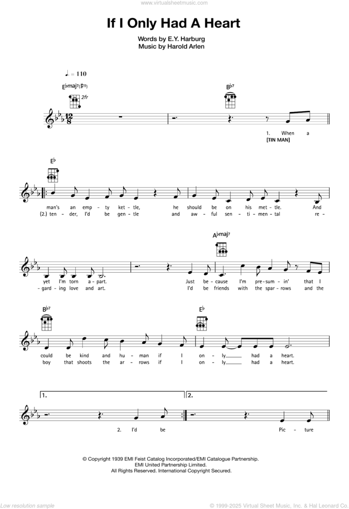 If I Only Had A Heart sheet music for ukulele by Harold Arlen and E.Y. Harburg, intermediate skill level