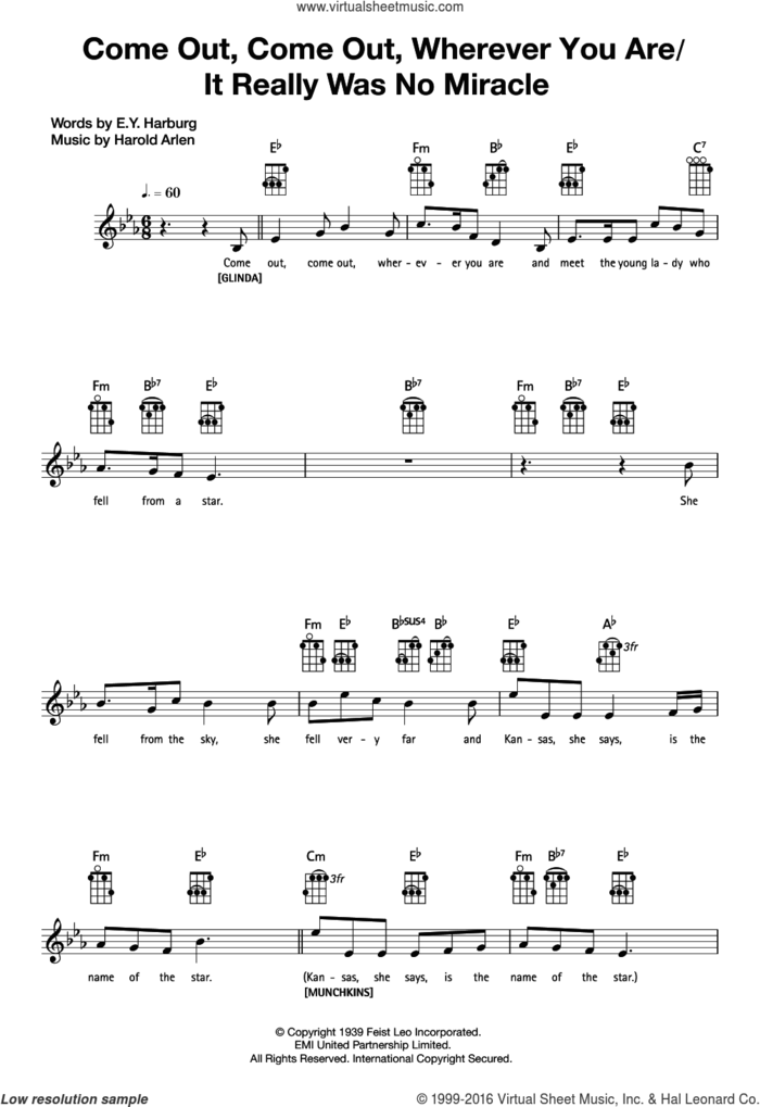 Come Out, Come Out, Wherever You Are sheet music for ukulele (chords) by Harold Arlen and E.Y. Harburg, intermediate skill level