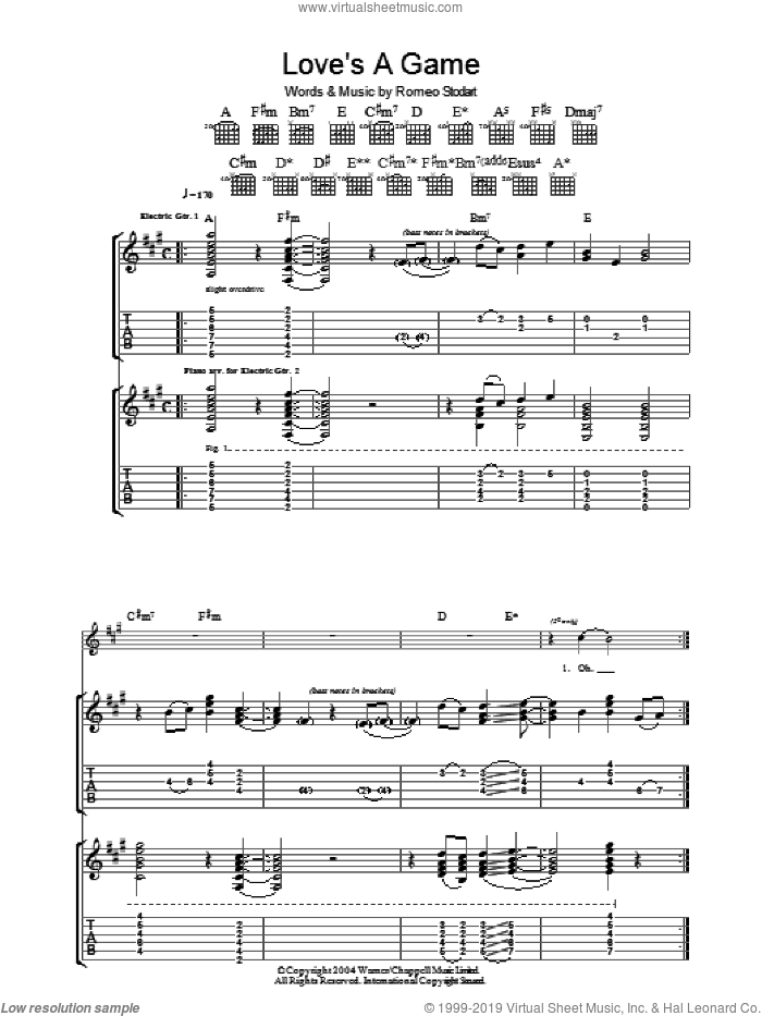 Love's A Game sheet music for guitar (tablature) by The Magic Numbers and Romeo Stodart, intermediate skill level