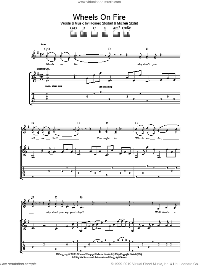 Wheels On Fire sheet music for guitar (tablature) by The Magic Numbers, Michele Stodart and Romeo Stodart, intermediate skill level