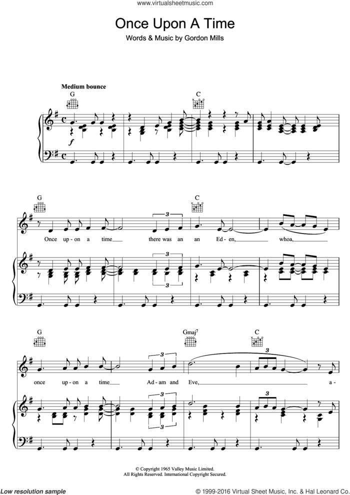 Once Upon A Time sheet music for voice, piano or guitar by Tom Jones and Gordon Mills, intermediate skill level
