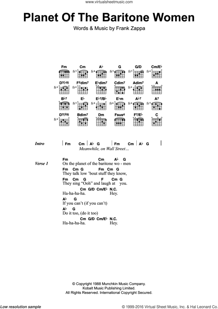 Planet Of The Baritone Women sheet music for guitar (chords) by Frank Zappa, intermediate skill level