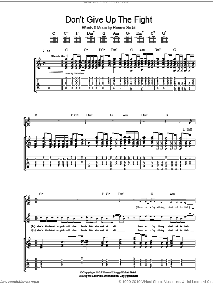 Don't Give Up The Fight sheet music for guitar (tablature) by The Magic Numbers and Romeo Stodart, intermediate skill level