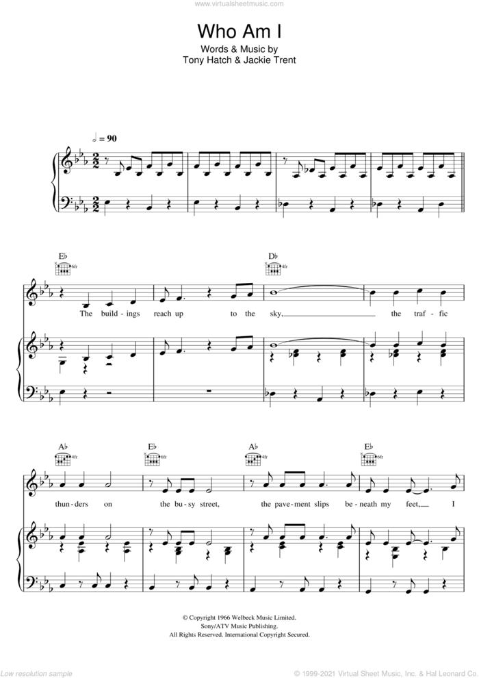 Who Am I sheet music for voice, piano or guitar by Petula Clark, Jackie Trent and Tony Hatch, intermediate skill level
