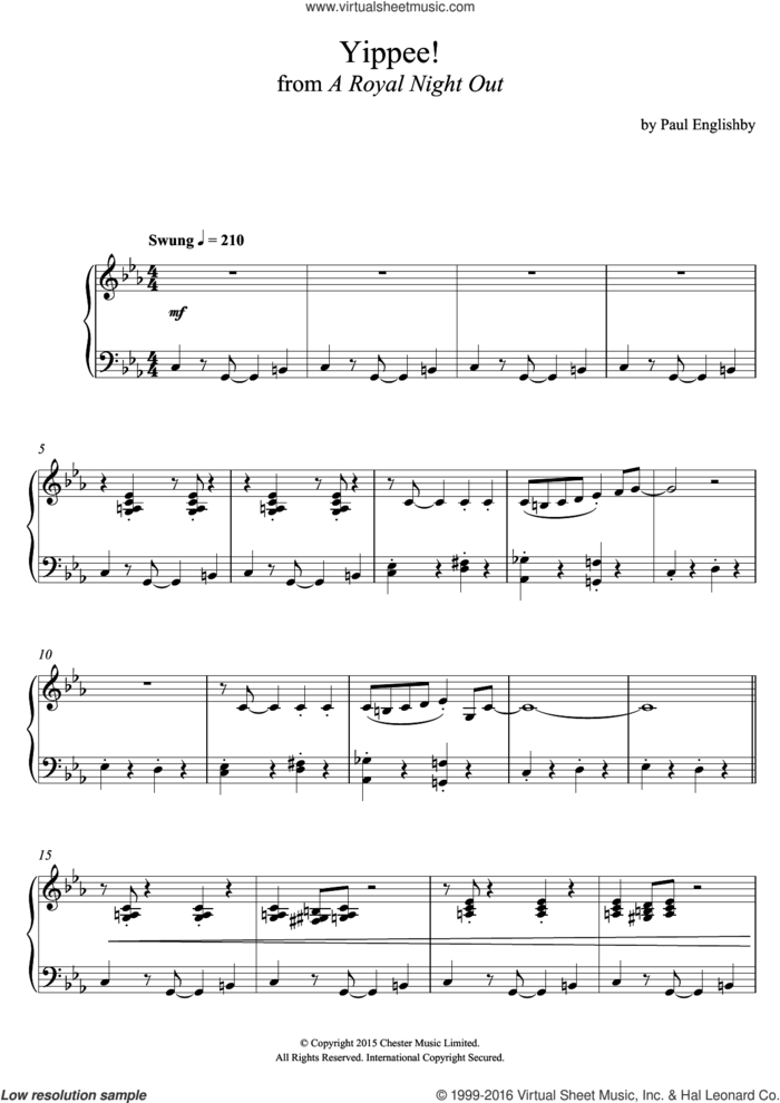 Yippee! (From 'A Royal Night Out') sheet music for piano solo by Paul Englishby, intermediate skill level