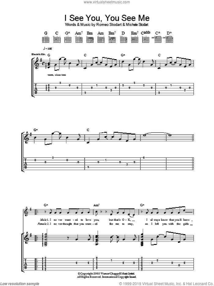 I See You, You See Me sheet music for guitar (tablature) by The Magic Numbers and Romeo Stodart, intermediate skill level
