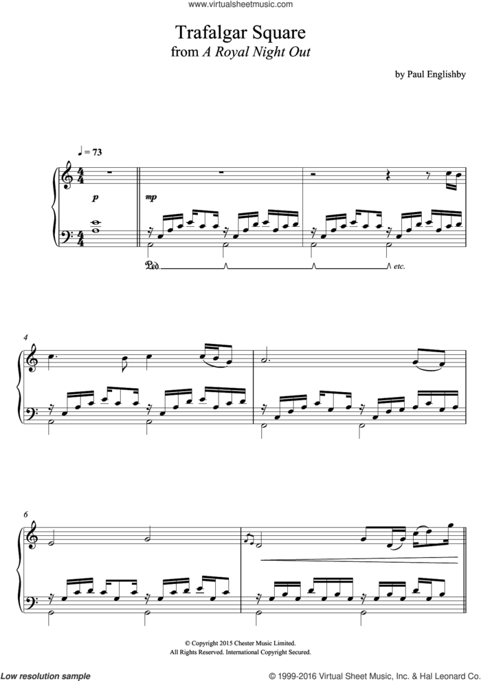 Trafalgar Square (From 'A Royal Night Out') sheet music for piano solo by Paul Englishby, intermediate skill level