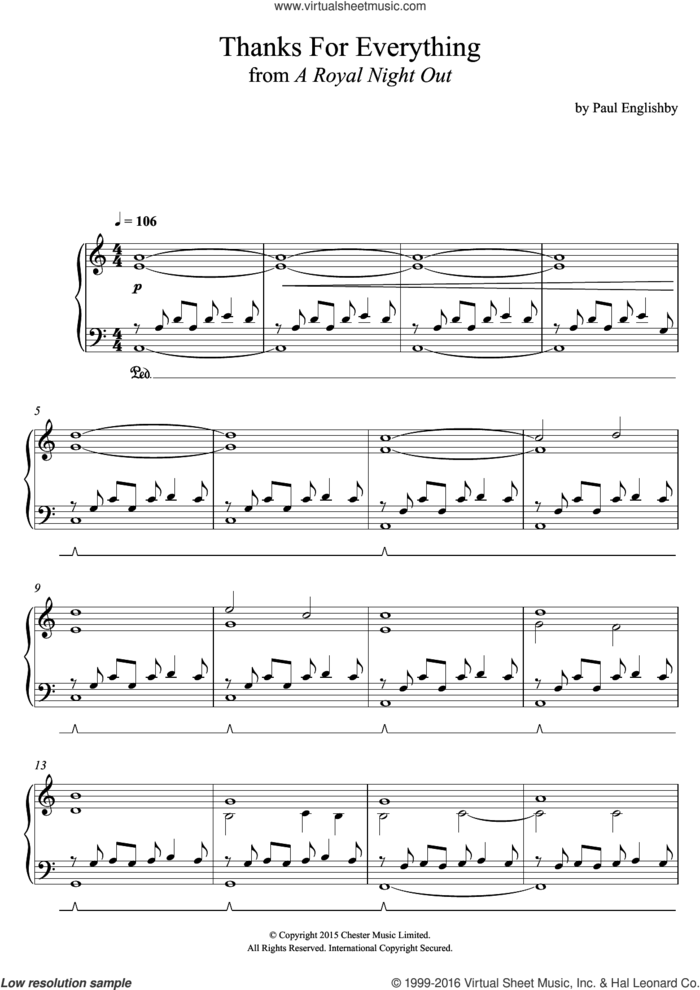 Thanks For Everything (From 'A Royal Night Out') sheet music for piano solo by Paul Englishby, intermediate skill level